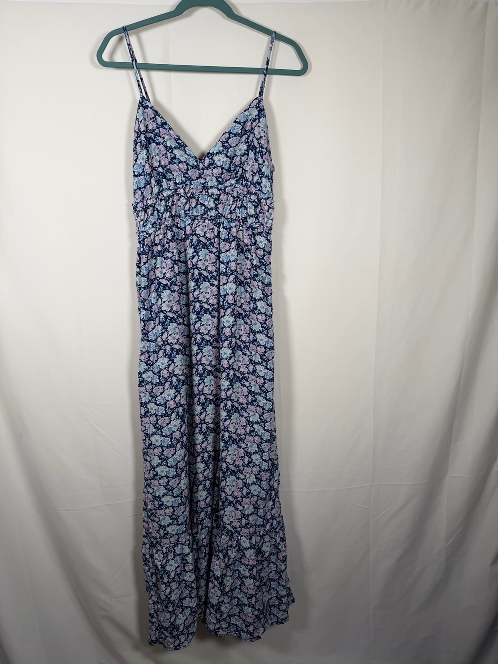 Wedding Guest, Graduation Dress Blue and Pink Babydoll Floral Maxi Dress